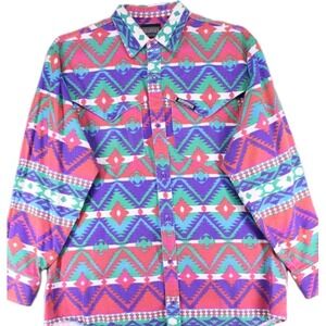 Rough Rider Mens Vintage M Long Sleeve Button Shirt Western Aztec Geometric